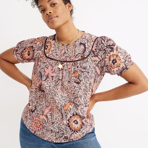 Madewell Yoked Puff-Sleeve Top in Bali Blooms - Picture 1 of 12
